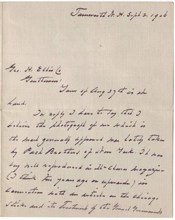 CLEVELAND, GROVER. Autograph Letter Signed, to publisher George H. Ellis Co. (Gentlemen),